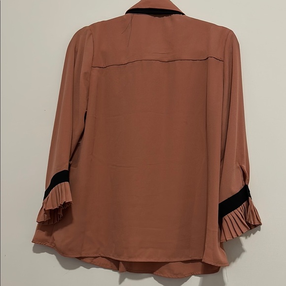 Mine size L  woman Orange Flutter Sleeve Blouse with Ruffled Tie Front - Picture 7 of 7